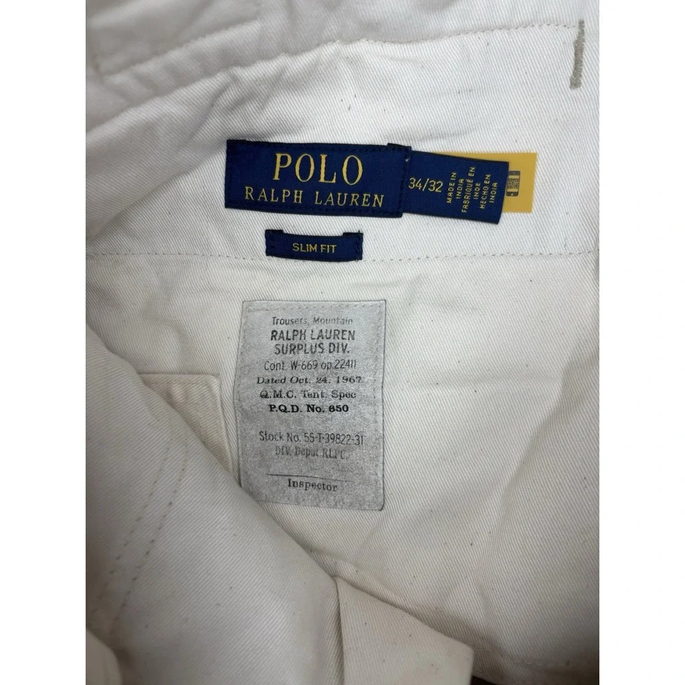 Polo Ralph Lauren Pants Slim Fit 34x32 Khaki Cargo Military Surplus Utility NWT